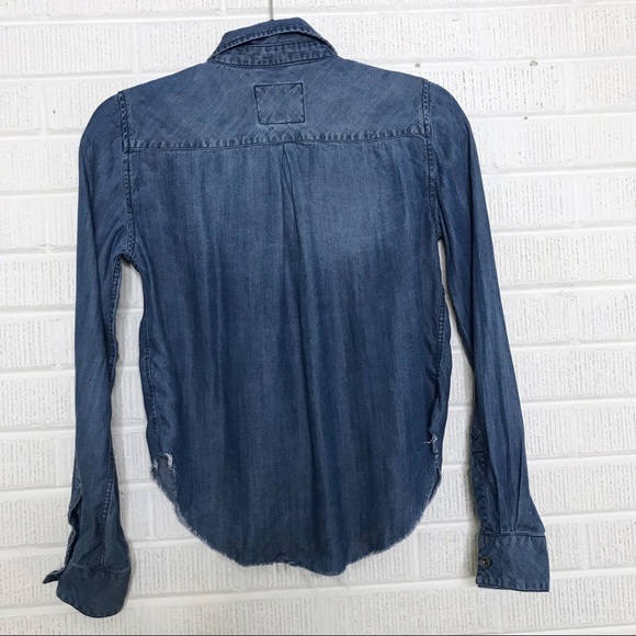 Rails Chambray Raw Hem Long Sleeve Button Down XS - Picture 2 of 7